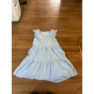 Southern Tide Evelyn Tiered Sky Blue Seersucker Dress Frill Sleeves V Neck S